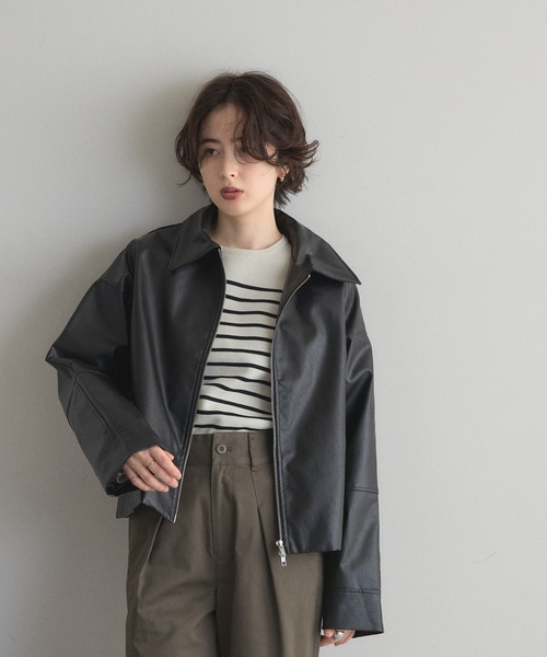 &. NOSTALGIA（アンドドットノスタルジア）の「フェイクレザー襟付きブルゾン（ブルゾン・レディース・アイボリー/ブラック・M）」の6枚目の写真