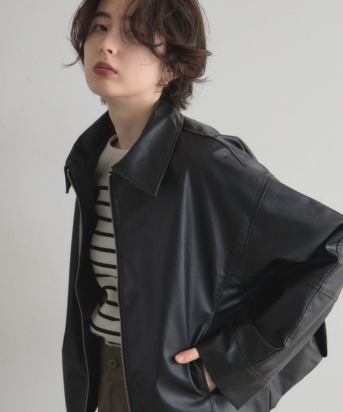 &. NOSTALGIA（アンドドットノスタルジア）の「フェイクレザー襟付きブルゾン（ブルゾン・レディース・アイボリー/ブラック・M）」の10枚目の写真