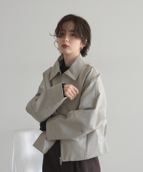 &. NOSTALGIA（アンドドットノスタルジア）の「フェイクレザー襟付きブルゾン（ブルゾン・レディース・アイボリー/ブラック・M）」の17枚目の写真