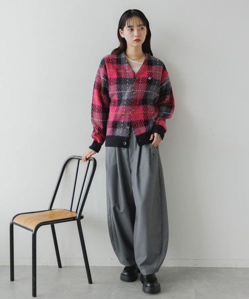 BEVERLY HILLS POLO CLUB/チェックニットカーディガン（ニット