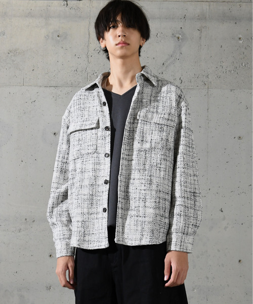 neos(ネオス)の「【neos】ルーズシルエット ショート丈 ツイード チェック シャツジャケット(ブルゾン・メンズ・ホワイト/ブラック・MEDIUM/LARGE)」の20枚目の写真