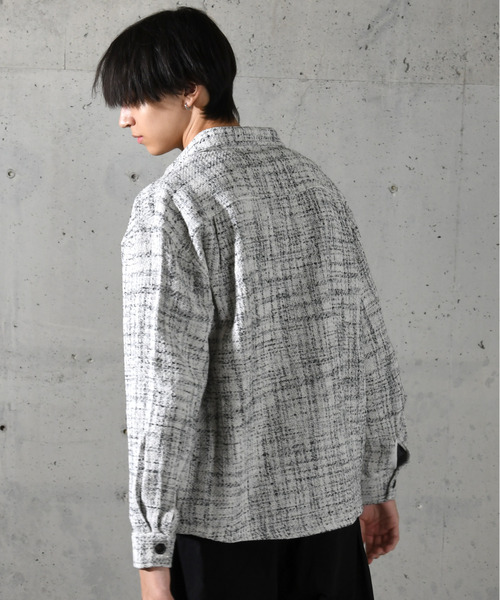 neos(ネオス)の「【neos】ルーズシルエット ショート丈 ツイード チェック シャツジャケット(ブルゾン・メンズ・ホワイト/ブラック・MEDIUM/LARGE)」の6枚目の写真