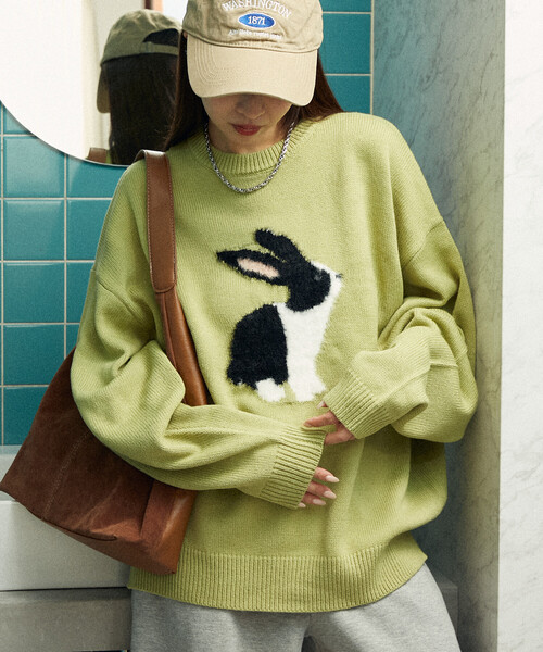 新品未使用24FWarchivio セーター 38号 白 ウサギ刺繍 PUBLUX/パブリュクス シャギー刺繍 ラビット デザイン ニット 限定展開