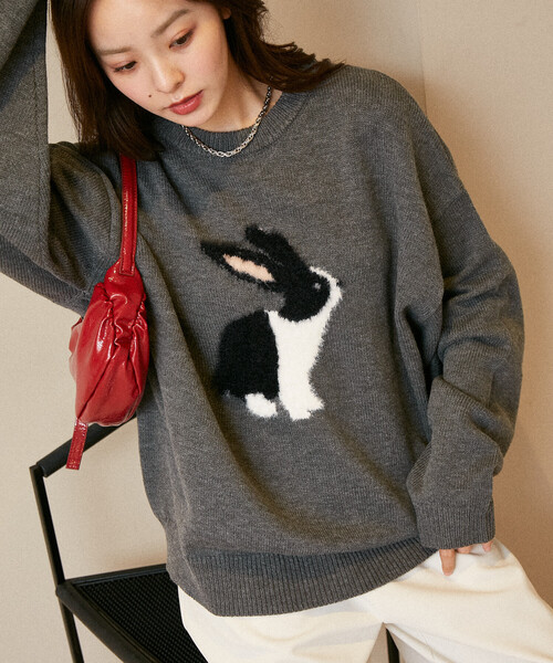 PUBLUX/パブリュクス シャギー刺繍 ラビット デザイン ニット 限定展開
