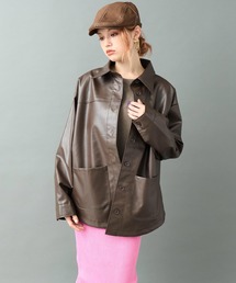 レザーライク 2ポケット オーバーサイズ シャツ ジャケット