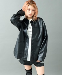 レザーライク 2ポケット オーバーサイズ シャツ ジャケット
