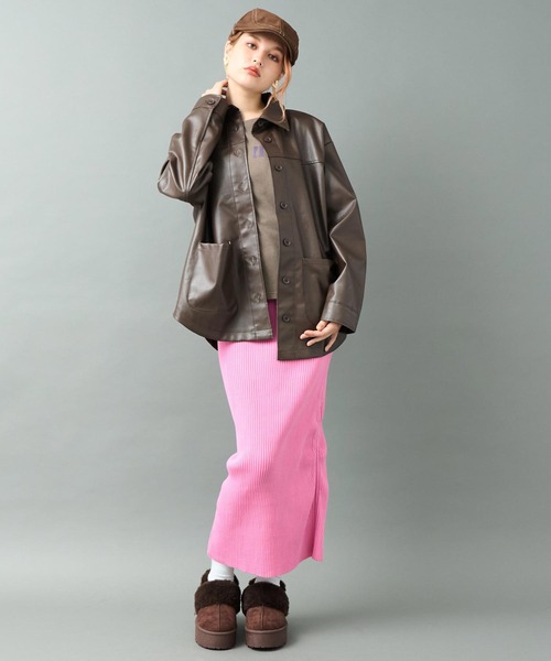 セール】レザーライク 2ポケット オーバーサイズ シャツ ジャケット