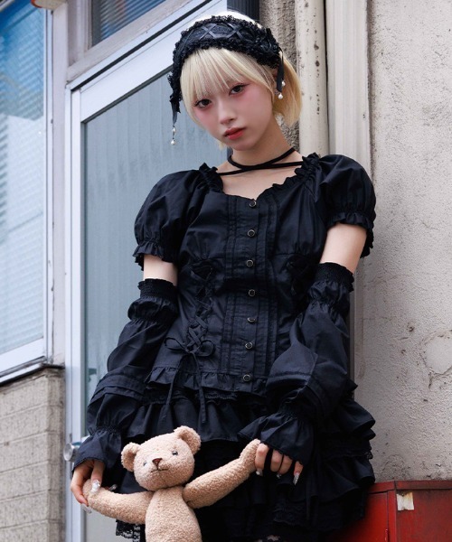 axes femme（アクシーズファム）の「アームカバーセット綿混ブラウス（シャツ/ブラウス・レディース・ホワイト/ブラック/ピンク・FREE）」の2枚目の写真