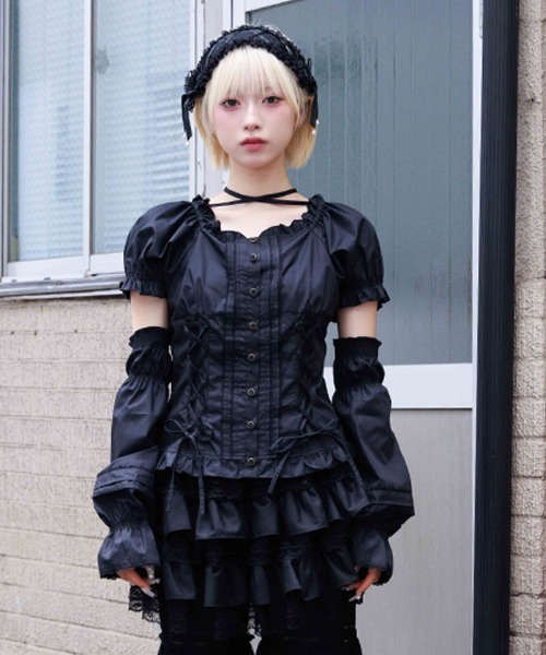 axes femme（アクシーズファム）の「アームカバーセット綿混ブラウス（シャツ/ブラウス・レディース・ホワイト/ブラック/ピンク・FREE）」の6枚目の写真