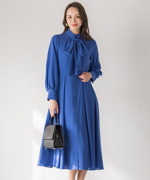 Viaggio Blu（ビアッジョブルー）の「ボウタイワンピース≪手洗い可能≫（ワンピース・レディース・ネイビー/ブルー系その他・S/M/L）」の2枚目の写真