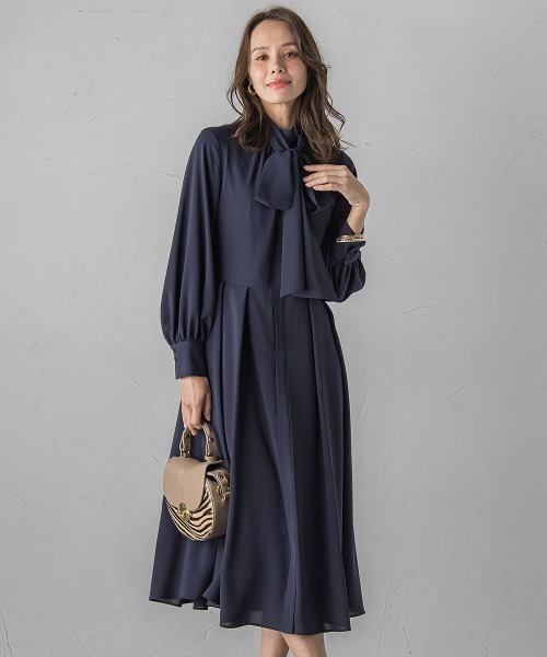 Viaggio Blu（ビアッジョブルー）の「ボウタイワンピース≪手洗い可能≫（ワンピース・レディース・ネイビー/ブルー系その他・S/M/L）」の3枚目の写真