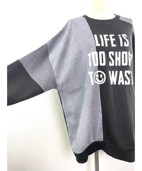 WORLD WIDE LOVE!（ワールドワイドラブ）の「異素材切り替えトップス（Tシャツ/カットソー・レディース・ブラック/トップグレー/オレンジ・1）」の8枚目の写真