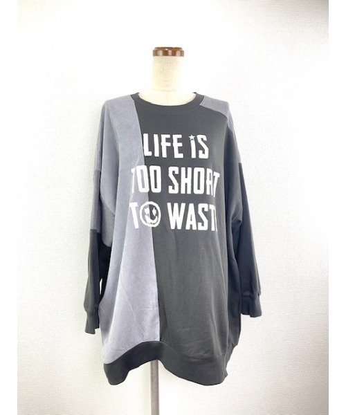 WORLD WIDE LOVE!（ワールドワイドラブ）の「異素材切り替えトップス（Tシャツ/カットソー・レディース・ブラック/トップグレー/オレンジ・1）」の4枚目の写真