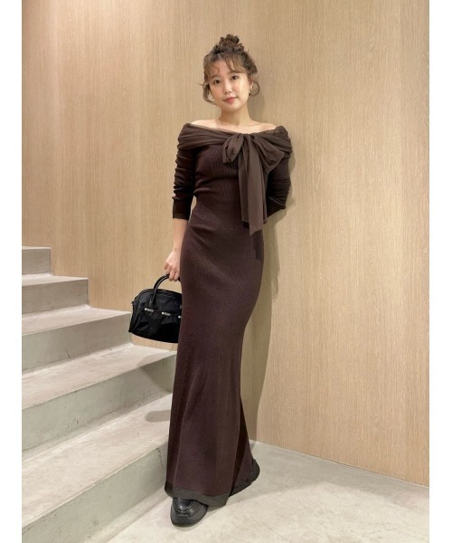 FRAY I.D オフショルリボンリブニットワンピース　フレイアイディー フレイ アイディー同型 オフショルリボンリブニットワンピース