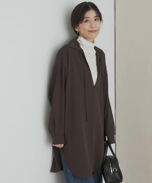 URBAN RESEARCH DOORS(アーバンリサーチドアーズ)の「スキッパーチュニックシャツ(シャツ/ブラウス・レディース・ブラック/ブラウン・MEDIUM)」の13枚目の写真