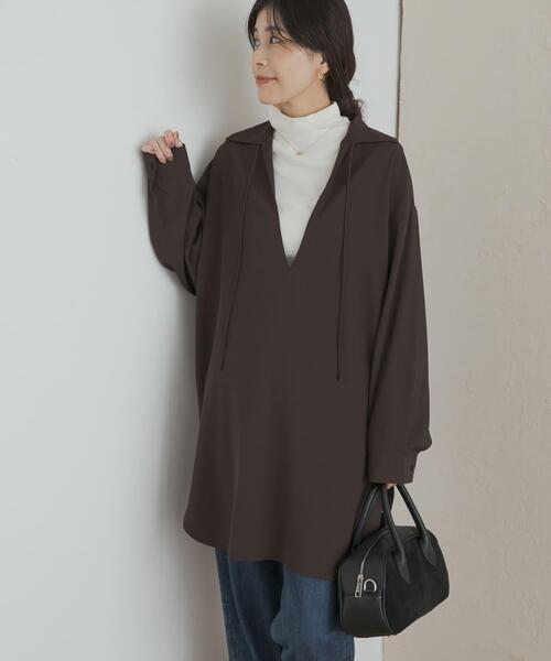 URBAN RESEARCH DOORS(アーバンリサーチドアーズ)の「スキッパーチュニックシャツ(シャツ/ブラウス・レディース・ブラック/ブラウン・MEDIUM)」の14枚目の写真