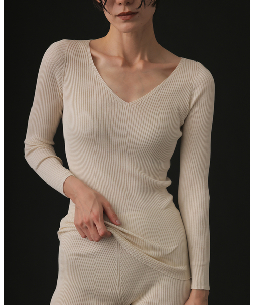 シルク混リブVネックプルオーバー（Tシャツ/カットソー）｜EMILY WEEK