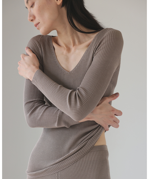 emily week シルク混リブVネックプルオーバー EMILY WEEK（エミリーウィーク） tシャツ シルク混リブVネックプル