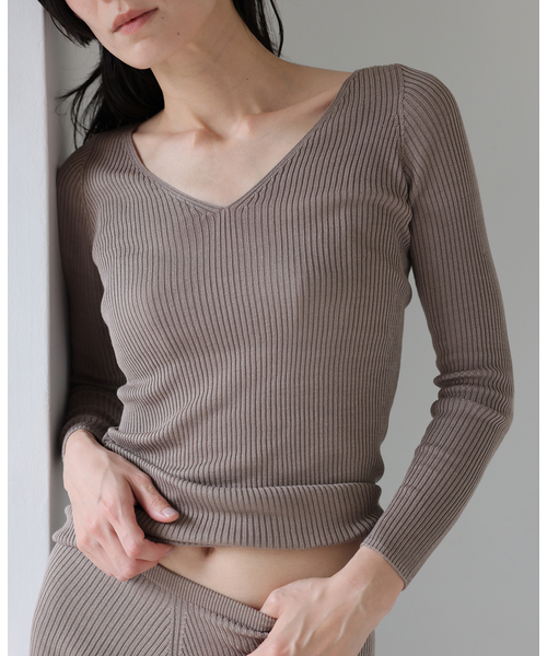 シルク混リブVネックプルオーバー（Tシャツ/カットソー）｜EMILY WEEK