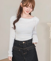Anely（アネリー）の「ドレープネック ツイン リボン サイドギャザー トップス（Tシャツ/カットソー）」