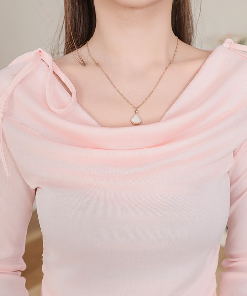 Anely(アネリー)の「ドレープネック ツイン リボン サイドギャザー トップス(Tシャツ/カットソー・レディース・ピンク/ホワイト・FREE)」の15枚目の写真