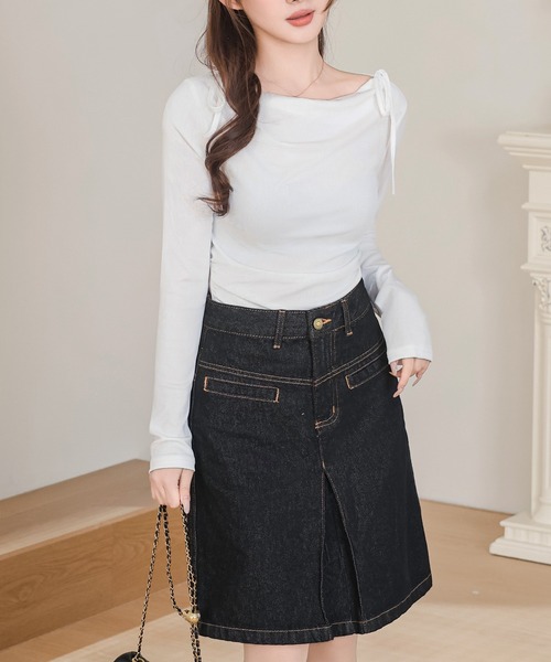 Anely(アネリー)の「ドレープネック ツイン リボン サイドギャザー トップス(Tシャツ/カットソー・レディース・ピンク/ホワイト・FREE)」の14枚目の写真