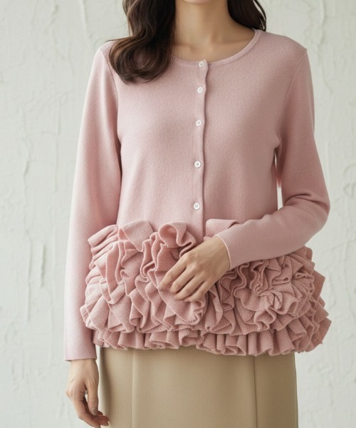 セール】フリルギャザーニットカーディガン エレガント（Tシャツ