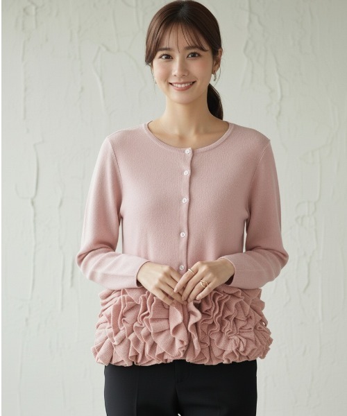 セール】フリルギャザーニットカーディガン エレガント（Tシャツ