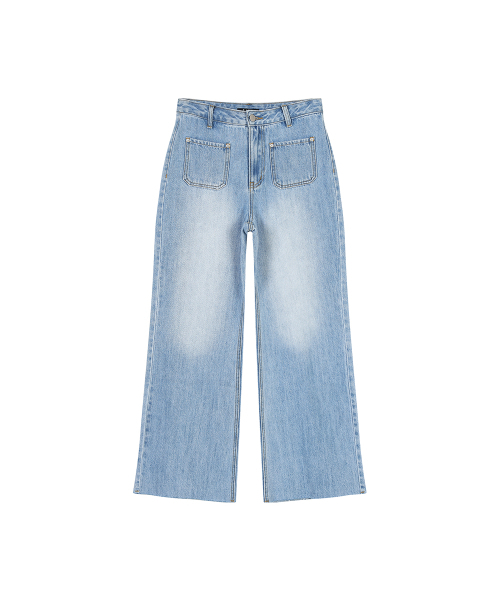 LAP(ラップ)の「フロントポケットウォッシングカットセミブーツカットパンツ AR2DP564(デニムパンツ・レディース・スカイブルー・SMALL/MEDIUM)」の1枚目の写真