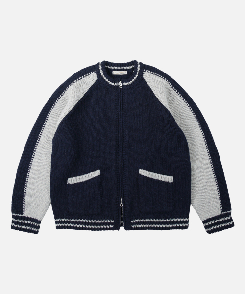 WOOL VARSITY ZIP UP CARDIGAN — кардиган на молнии, navy