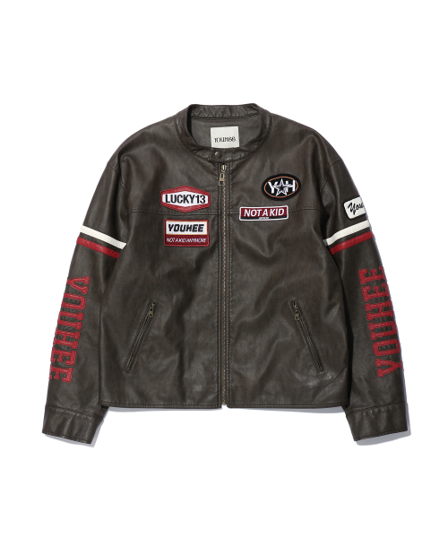 YOUHEE(ユヒ)の「WAPPEN DETAIL BIKER JACKET BROWN(ライダースジャケット・レディース・その他・FREE)」の3枚目の写真