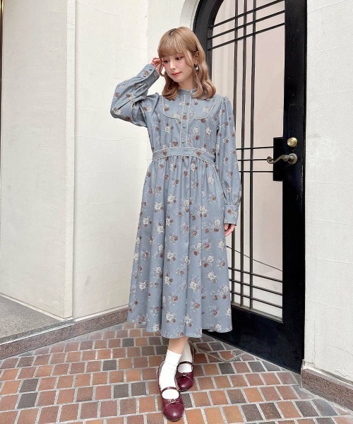 F i.n.t(フィント)の「レース使いレトロ花柄ワンピース/fint フィント(ワンピース・レディース・ミント/ブルーグレー・FREE)」の1枚目の写真