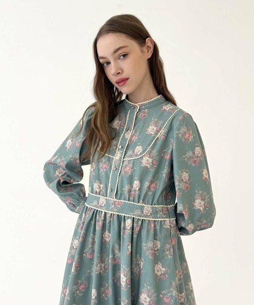 F i.n.t(フィント)の「レース使いレトロ花柄ワンピース/fint フィント(ワンピース・レディース・ミント/ブルーグレー・FREE)」の17枚目の写真