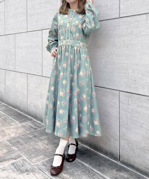 F i.n.t(フィント)の「レース使いレトロ花柄ワンピース/fint フィント(ワンピース・レディース・ミント/ブルーグレー・FREE)」の21枚目の写真