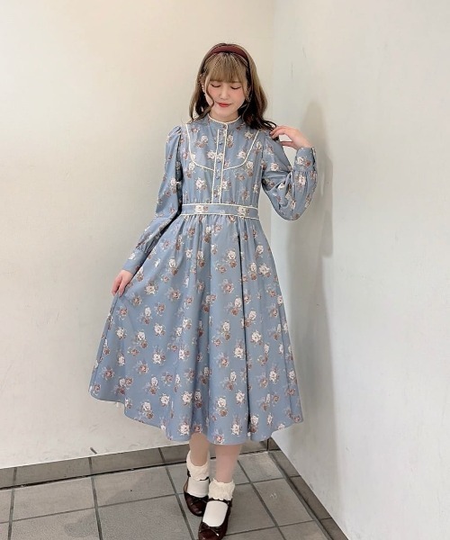 F i.n.t(フィント)の「レース使いレトロ花柄ワンピース/fint フィント(ワンピース・レディース・ミント/ブルーグレー・FREE)」の11枚目の写真