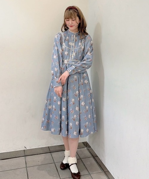 F i.n.t(フィント)の「レース使いレトロ花柄ワンピース/fint フィント(ワンピース・レディース・ミント/ブルーグレー・FREE)」の12枚目の写真