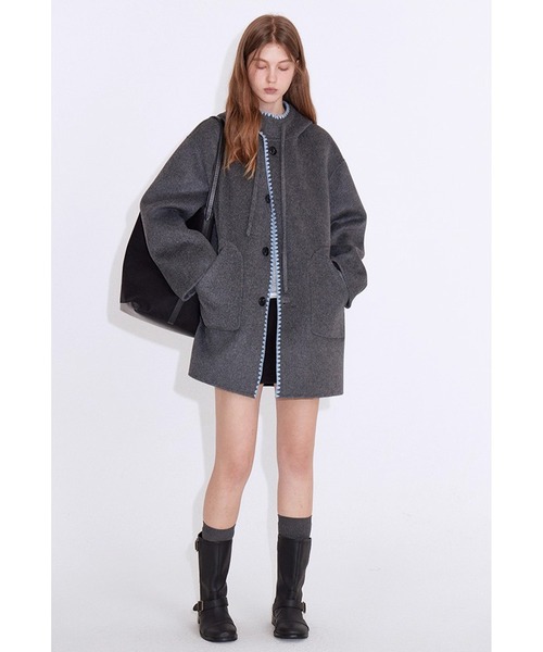 Fano Studios（ファノ ストゥディオズ）の「ウエーブステッチ ウールミドル丈フードコート FD25W155【Fano Studios】【2025AW】（その他アウター・レディース・グレー・L/M/S）」の5枚目の写真