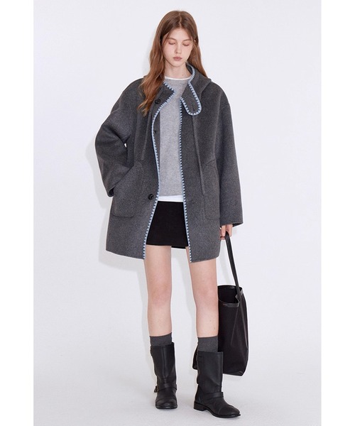 Fano Studios（ファノ ストゥディオズ）の「ウエーブステッチ ウールミドル丈フードコート FD25W155【Fano Studios】【2025AW】（その他アウター・レディース・グレー・L/M/S）」の7枚目の写真