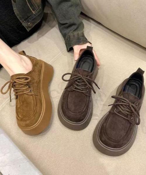 セール】スエード調 レースアップ厚底モカシンシューズ（ブーツ
