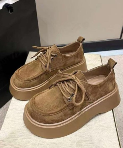 セール】スエード調 レースアップ厚底モカシンシューズ（ブーツ