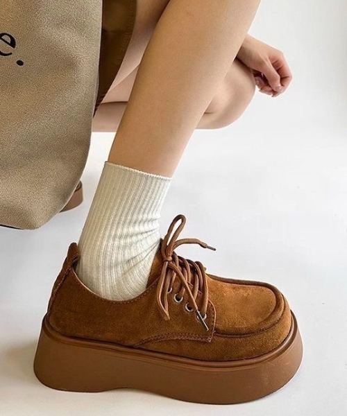 セール】スエード調 レースアップ厚底モカシンシューズ（ブーツ