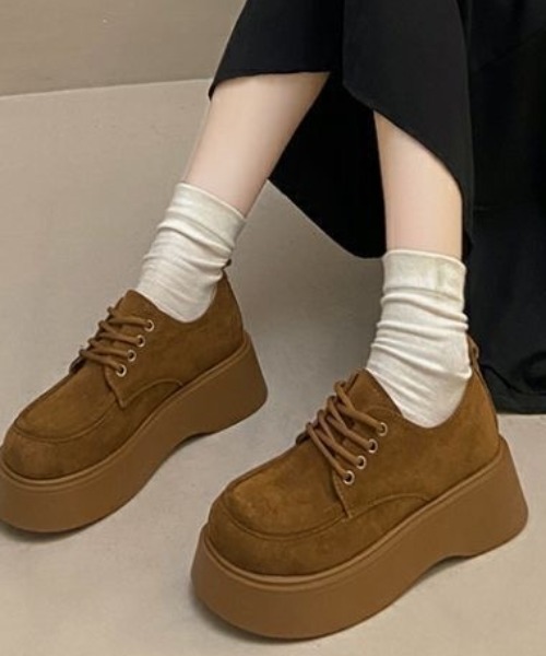 セール】スエード調 レースアップ厚底モカシンシューズ（ブーツ