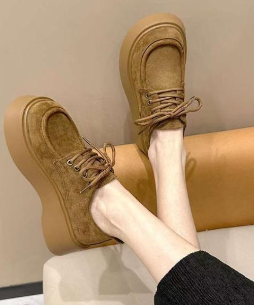 セール】スエード調 レースアップ厚底モカシンシューズ（ブーツ