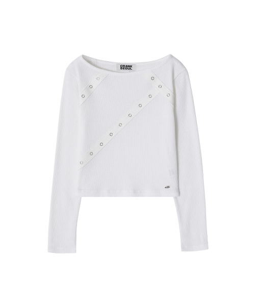 CRANK(クランク)の「アイレットテープワッフルTシャツ_ホワイト(Tシャツ/カットソー・レディース・その他・FREE)」の4枚目の写真