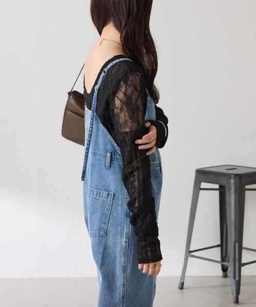 COLLAGE GALLARDAGALANTE（コラージュガリャルダガランテ）の「Q.anos/フレアデニムロンパース（サロペット/オーバーオール・レディース・ブルー/ブラック・FREE）」の7枚目の写真