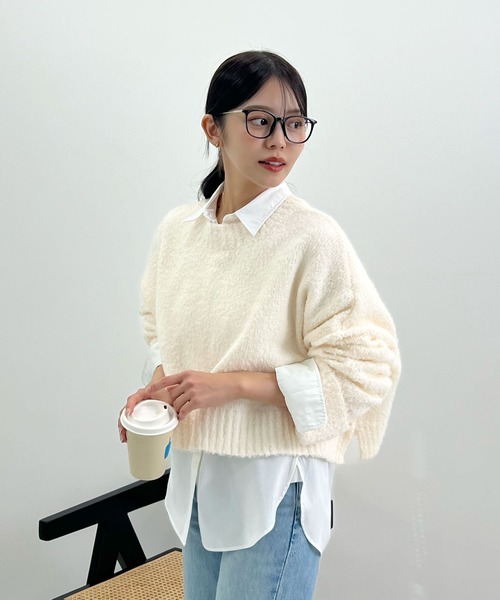 Futier land(フューティアランド)の「ワイドスリーブブークレニット(ニット/セーター・レディース・オフホワイト/ライトグレー/ブルー・MEDIUM)」の19枚目の写真
