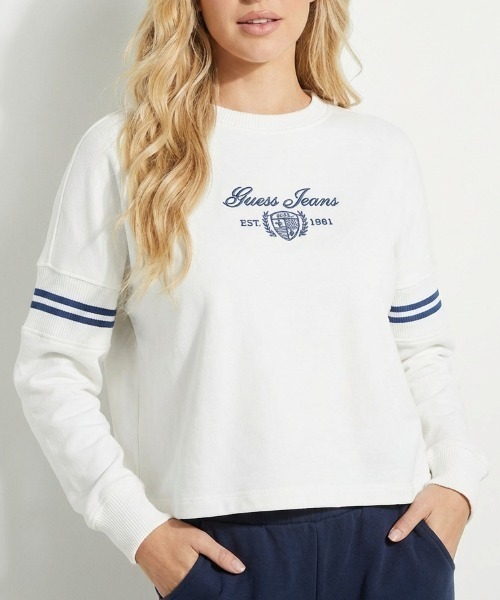 GUESS JEANS(ゲスジーンズ)の「GUESS JEANS リブクルーネックスウェットシャツ(スウェット・レディース・ブラック/ホワイト/レッド・M/L/S/XS)」の2枚目の写真