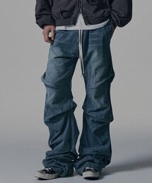 NOT4NERD(�m�b�g�t�H�[�i�[�h)��Shirring Wide Leg Denim Pants - Deep Blue(�f�j���p���c)