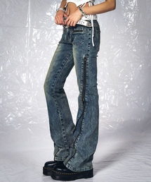 ZIPPER FLARED JEANS BLUE
