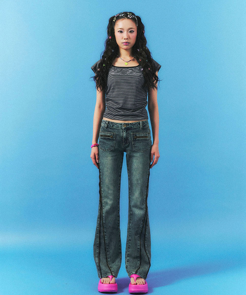 SCHISM INDUCING(スキズムインデューシング)の「ZIPPER FLARED JEANS BLUE(デニムパンツ・レディース・その他・SMALL/MEDIUM)」の7枚目の写真